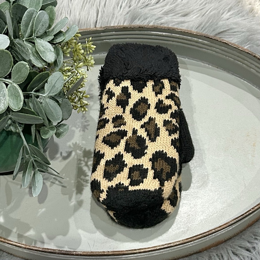 C.C 2-7 Years Children Girl Boy Kids Animal Leopard Ribbed Knit Mitten Gloves - Picture 2 of 4
